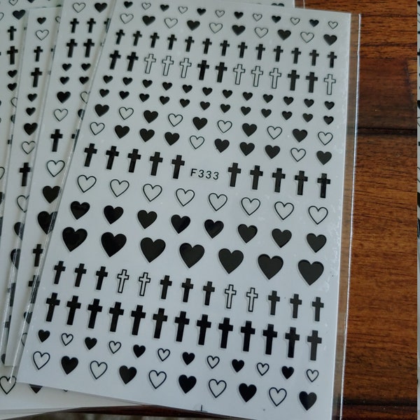 Think love look  Nail Art Stickers Hearts and Crosses