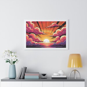 Vibrant Sunset Framed Poster, Wall Art Print, Home Decor, Gift for Art Lovers, Beach House Decor, Inspirational Artwork
