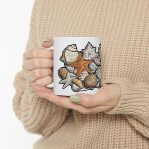 Seashell Ceramic Mug - Ocean Lover Gift, Beach Decor, Coastal Kitchen, Nautical Coffee Cup, Seashell Art Mug