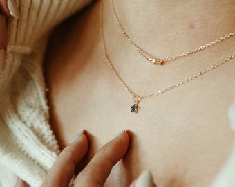 Minimal Black Star Necklace | Cubic Zirconia| 18K Gold filled | Minimal, Delicate Layering Chain