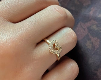 Elegant Heart Ring | Cubic Zirconia Cuff  | 18K Real Gold Plated | Adjustable | Gold Plated Jewelry| Gifts for her| mother| wife| engagement