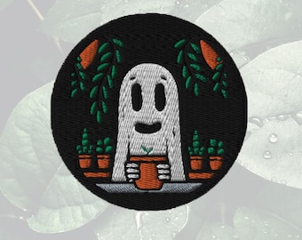 Parche bordado de planta fantasma: aplique termoadhesivo o cosible de 7,6 cm para Halloween, ideal para amantes de las plantas. Parche espeluznante para chaqueta o bolso.