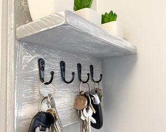 Distressed Grey Key Hook With Shelf, Key Holder, Handmade Gift, Custom Made, Key Organiser, Neutral Home Decor, Gift Idea, Christmas Gift