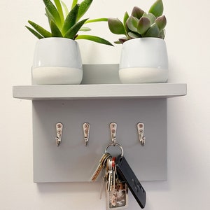 Grey Key Hook with Shelf: Handmade Key Organiser