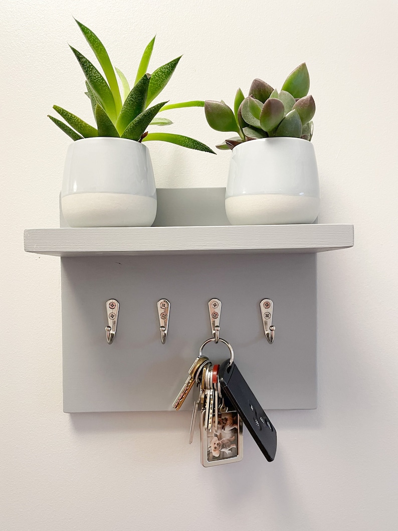 Grey Key Hook With Shelf Key Holder Handmade Key Organiser Etsy UK