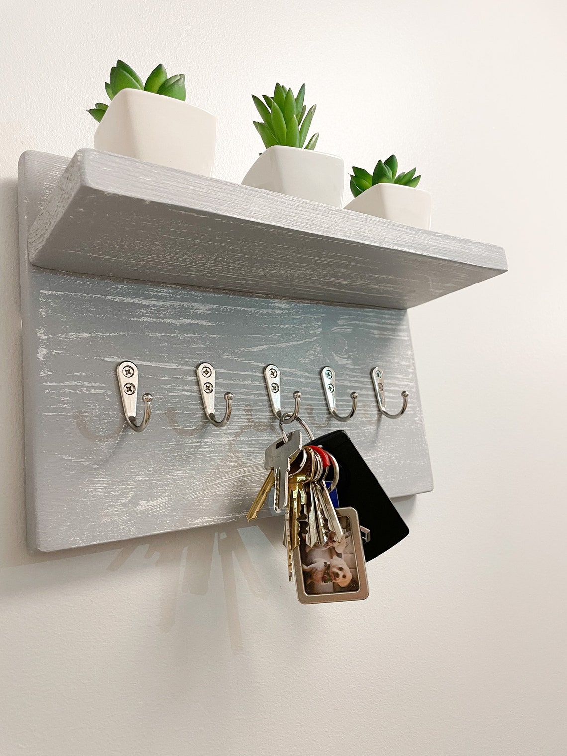 Distressed Grey Key Hook With Shelf Key Holder Handmade Key Etsy UK