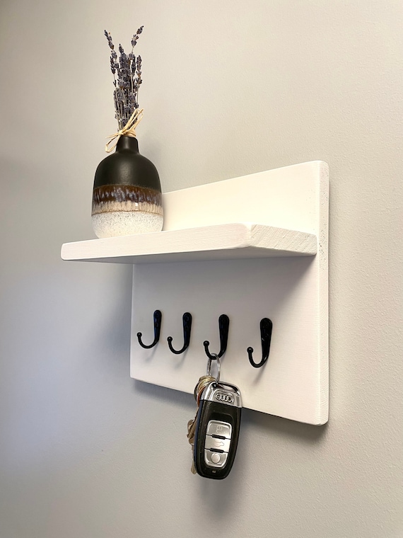 White Key Hook With Shelf Key Holder Handmade Gift Custom Made Key Organiser Neutral Home Decor Gift Idea Christmas Gift Etsy