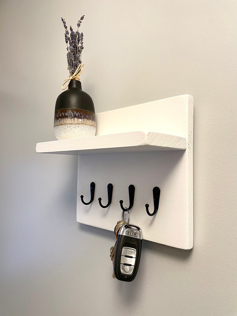 White Key Hook With Shelf Key Holder Handmade Key Etsy UK