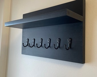 Key Holder Shelf | Modern Hallway Organiser | Wall Mounted Key Rack | Entryway Storage | Housewarming Gift (Black)