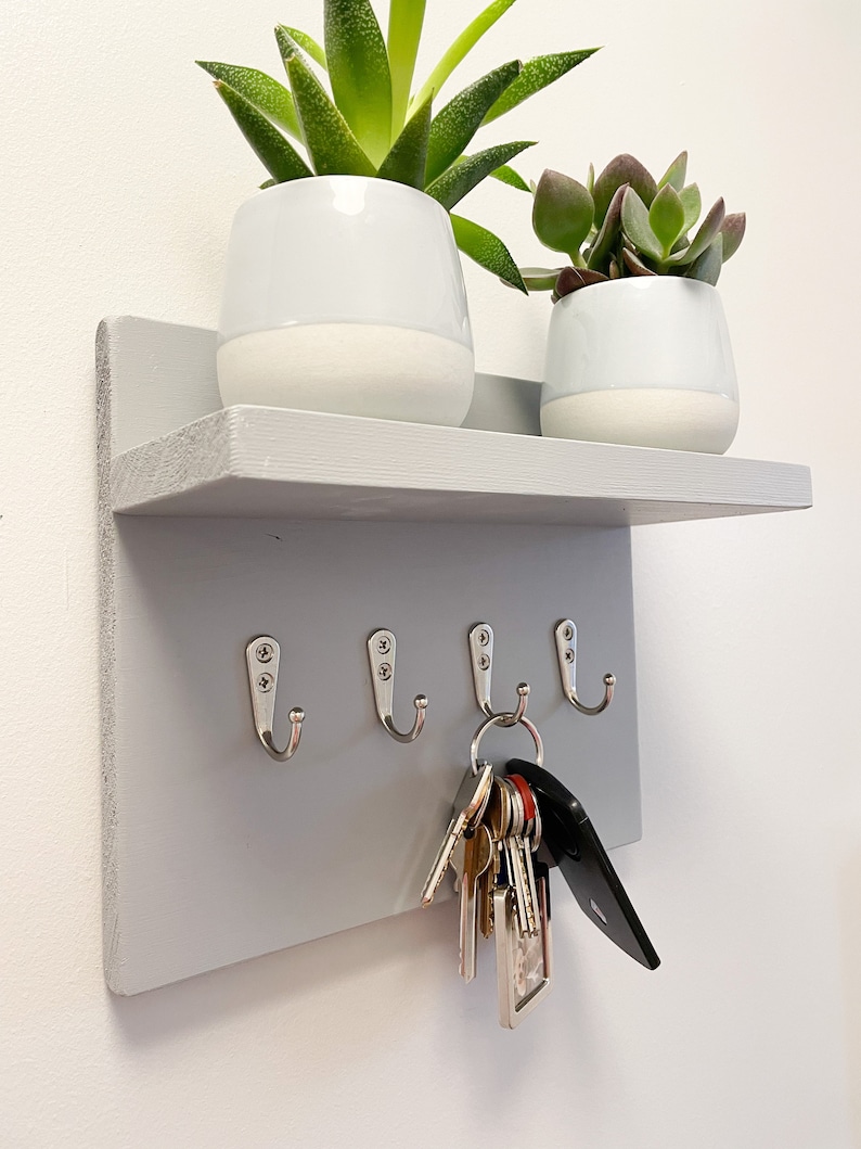 Grey Key Hook With Shelf Key Holder Handmade Key Organiser Etsy UK