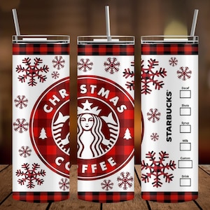 Christmas Coffee Tumbler with Straw | Christmas Tumbler | Starbucks Holiday Cup | Buffalo Plaid Mug | Holiday Tumbler | Winter Travel Mug
