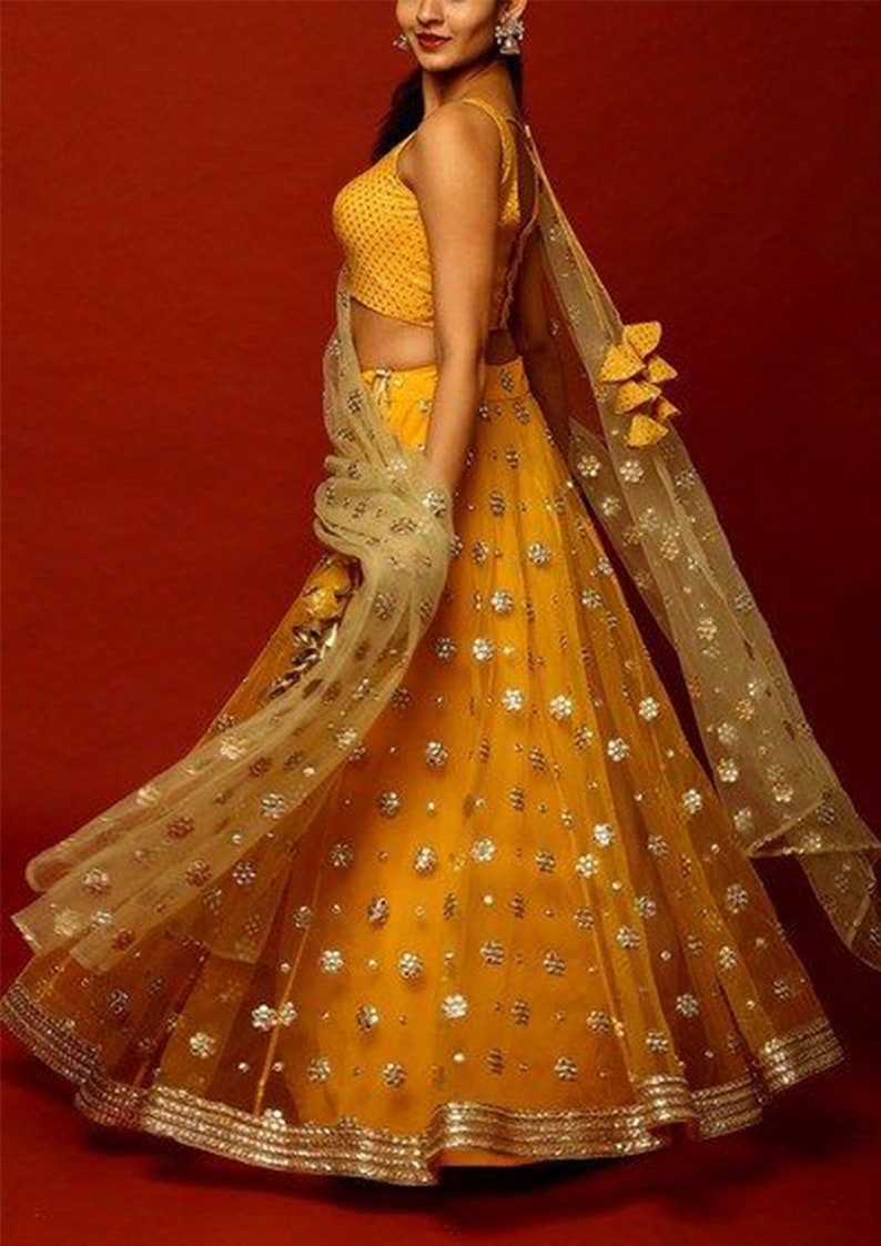 with gota patti work-for indian wedding-lehenga-lengha yellow lehenga choli