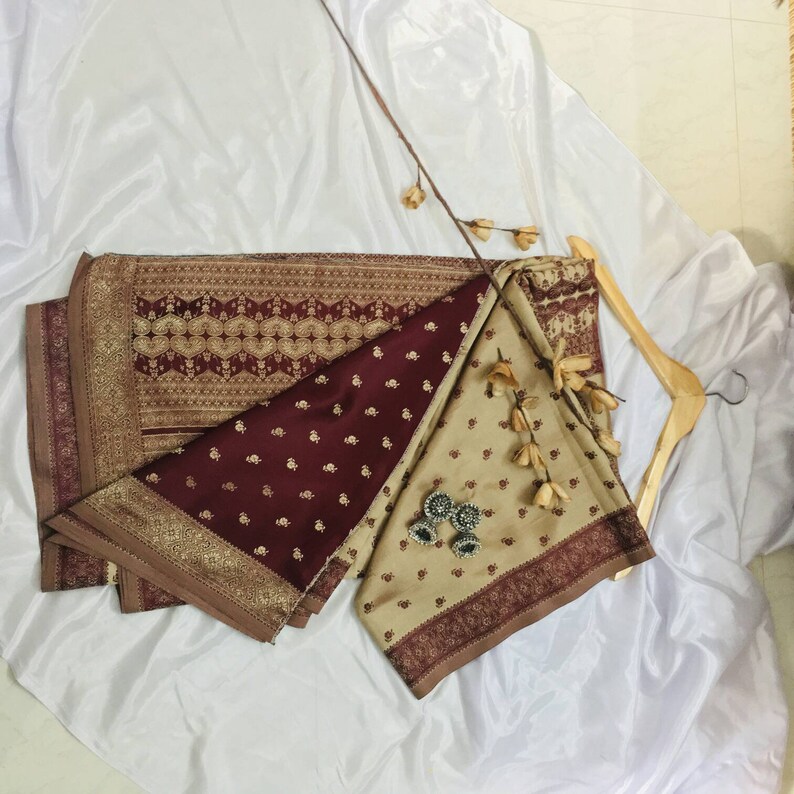 Red wine colour-woven saree of cotton silk Indian traditional wear-can be worn from both side
