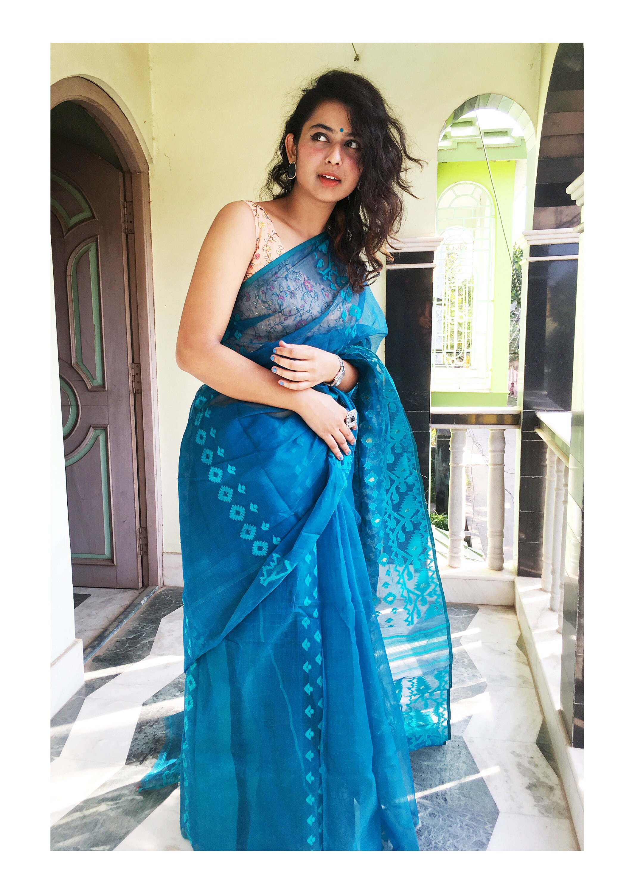 Blue bengali jamdani saree handloom of bengal handweaved Etsy