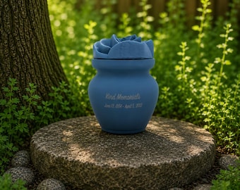 Stone Blue Biodegradable Cremation Urn | Peaceful Memorial for Pet Ashes | Home Display or Green Burial