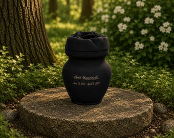Modern Black Cremation Urn for Human Ashes | Biodegradable Memorial for Display or Green Burial