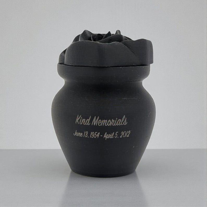 Black Bio Cremation Urn | Rose Lid | Eco-Friendly Burial image 1