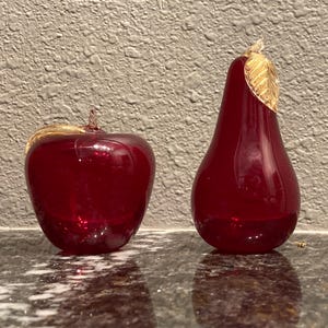 Vintage Art glass red apple and pear, possibly from Murano