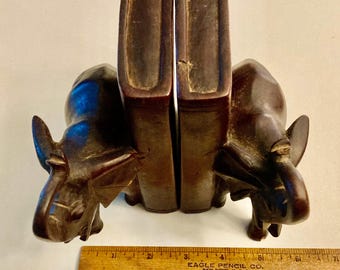 Wood carved elephant bookends