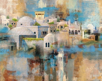Jerusalem Art Print: Colorful Jewish Modern Art, Israel Artist