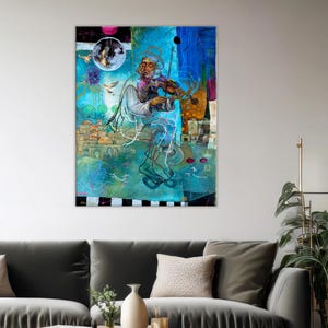 Violinist, Judaica,Jewish Modern Wall Art,Contemporary wall art,Abstract Art Large Print,Inspirational Art,Canvas Prints,Natan cooper,Israel