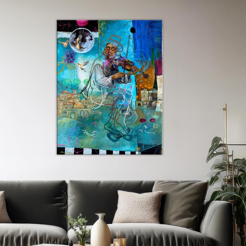 Violinist, Judaica,Jewish Modern Wall Art,Contemporary wall art,Abstract Art Large Print,Inspirational Art,Canvas Prints,Natan cooper,Israel