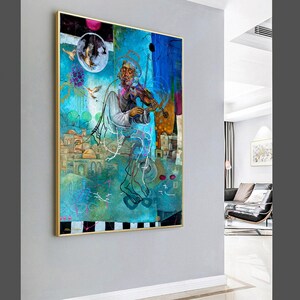 Violinist, Judaica,Jewish Modern Wall Art,Contemporary wall art,Abstract Art Large Print,Inspirational Art,Canvas Prints,Natan cooper,Israel
