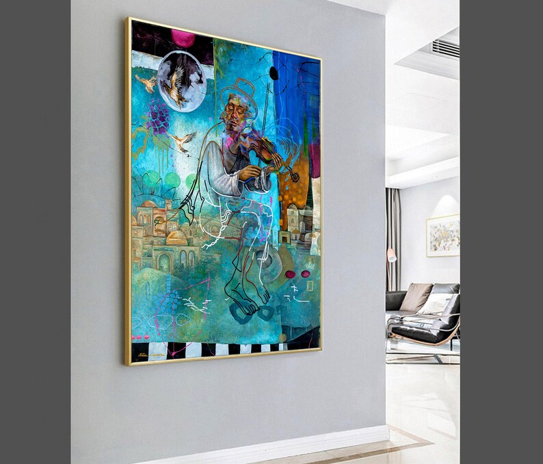 Violinist, Judaica,Jewish Modern Wall Art,Contemporary wall art,Abstract Art Large Print,Inspirational Art,Canvas Prints,Natan cooper,Israel