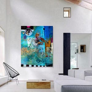 Violinist, Judaica,Jewish Modern Wall Art,Contemporary wall art,Abstract Art Large Print,Inspirational Art,Canvas Prints,Natan cooper,Israel