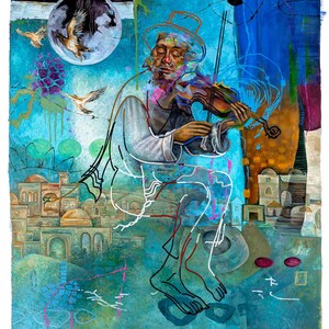Violinist, Judaica,Jewish Modern Wall Art,Contemporary wall art,Abstract Art Large Print,Inspirational Art,Canvas Prints,Natan cooper,Israel