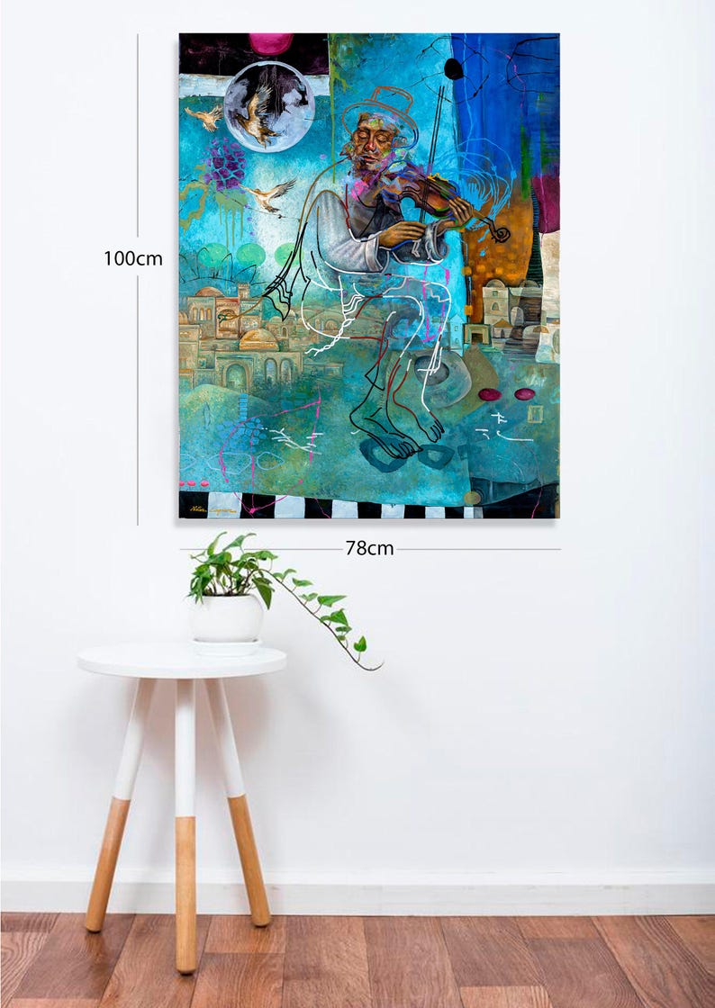 Violinist, Judaica,Jewish Modern Wall Art,Contemporary wall art,Abstract Art Large Print,Inspirational Art,Canvas Prints,Natan cooper,Israel