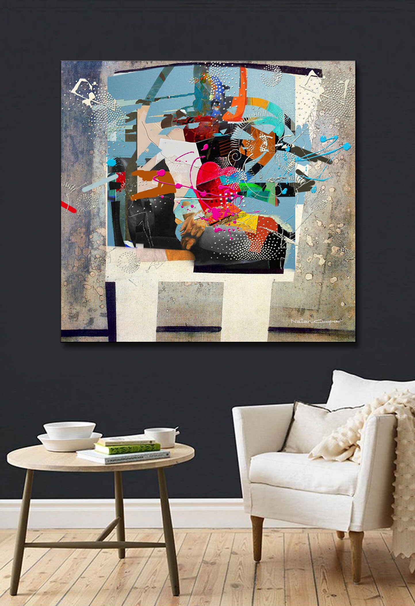 Abstract Colorful Art Square Print/ Contemporary Art/embellished Canvas ...