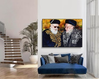 Canvasafdruk rabbijn Ovadia Yosef en rabbijn Bakshi Doron: kunst aan de muur joods realisme