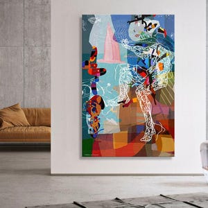 Abstract Wall Art Print, Large Abstract Painting Print, Vivid Colors Art for Modern Wall Decor, Blue Orange Art, Housewarming Gift
