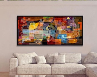 Abstract Jerusalem Cityscape: Colorful Jewish Art Giclée Canvas Print