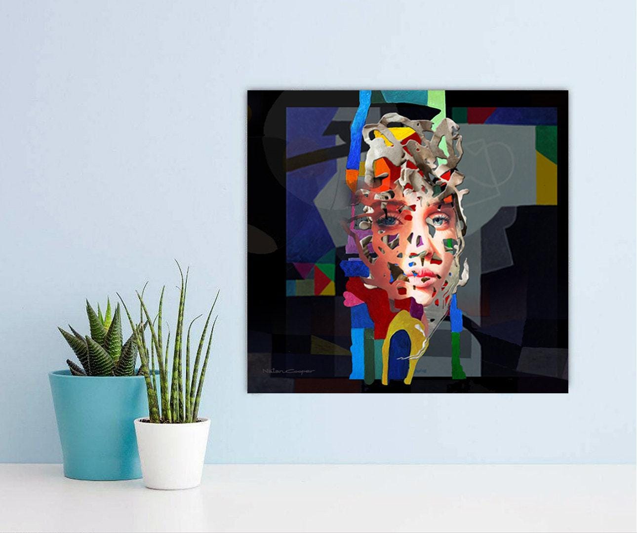 Abstract Blue Eyes Woman Canvas Print: Colorful Modern Wall Art - Etsy