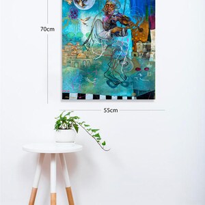 Violinist, Judaica,Jewish Modern Wall Art,Contemporary wall art,Abstract Art Large Print,Inspirational Art,Canvas Prints,Natan cooper,Israel