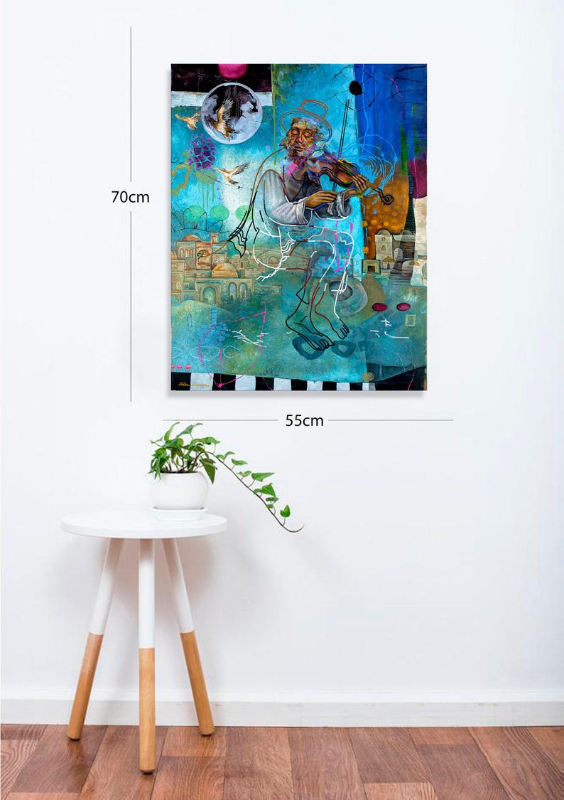 Violinist, Judaica,Jewish Modern Wall Art,Contemporary wall art,Abstract Art Large Print,Inspirational Art,Canvas Prints,Natan cooper,Israel