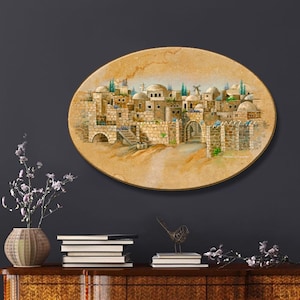 Jewish Wall Art, Judaica/Jerusalem, Realism City Scape, Jewish Art, Round Canvas Prints, Israel Artist, Jerusalem View, Natan Cooper