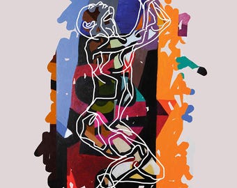 Origineel olieverfschilderij: abstracte menselijke figuurkunst door Natan Cooper (36 x 51,5 inch)