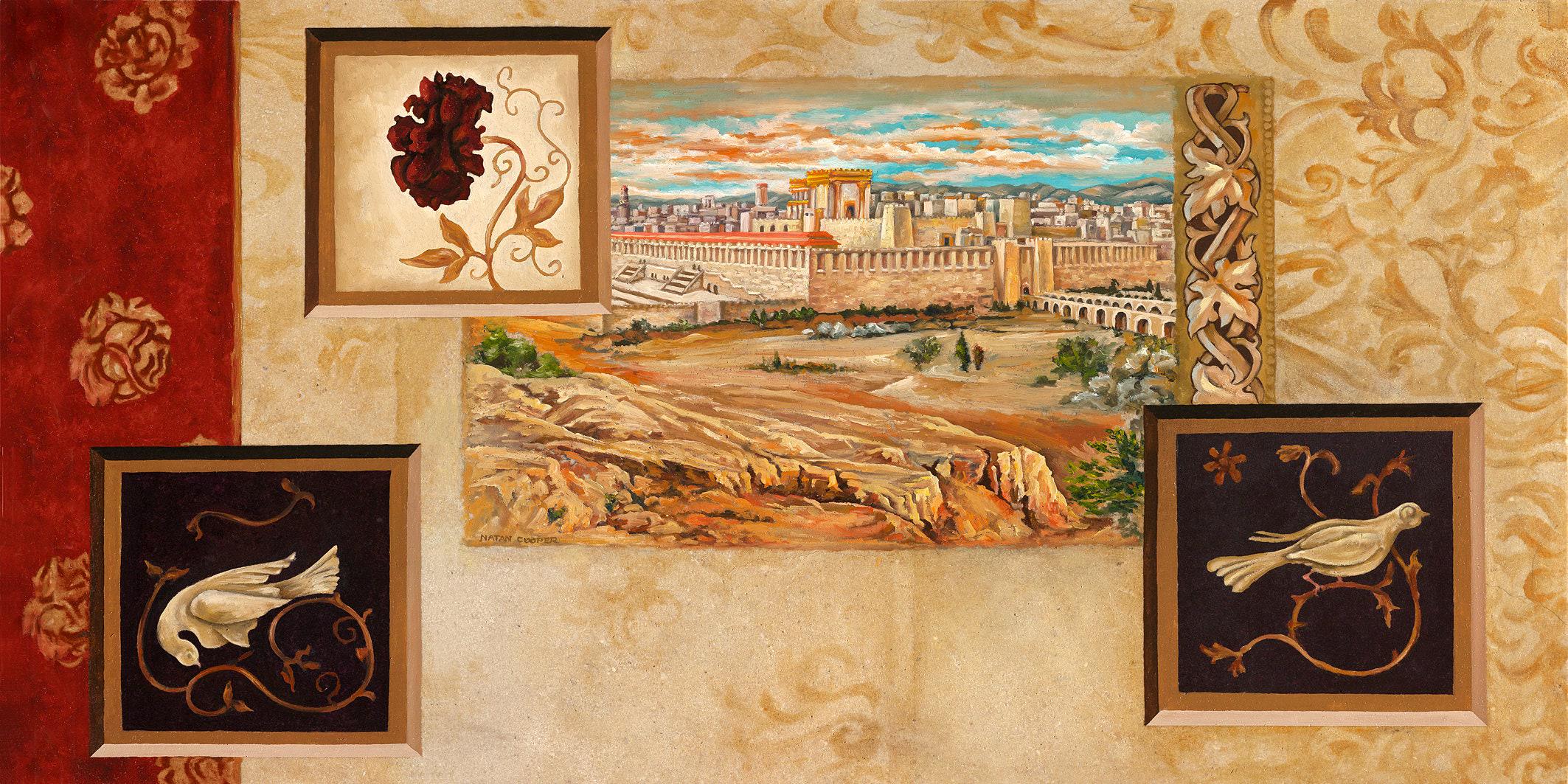 絵画 （4） エルサレムの街並みを描いたキャンバスプリント：聖地の歴史的アート