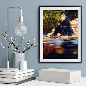 Jewish Figure Wall Art, Realistic Tashlich/Rosh Hashana Canvas Prints, Fine Art by Israeli Artist