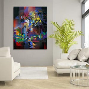 Trumpet Music Art Canvas Print, Contemporary Abstract Wall Art, Musician Figurative Home Decor