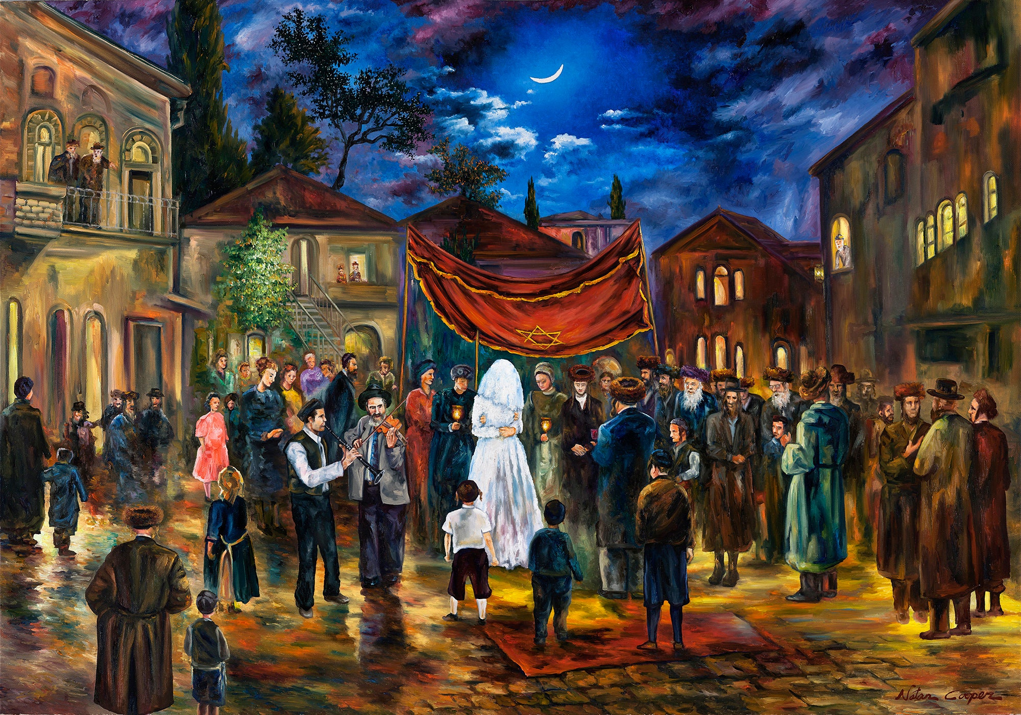 Jewish Wedding Wall Art/Hupa/Jewish Figures/Realistic Judaica Wall Art/Realism Fine Art/Canvas Prints/Israel Artist
