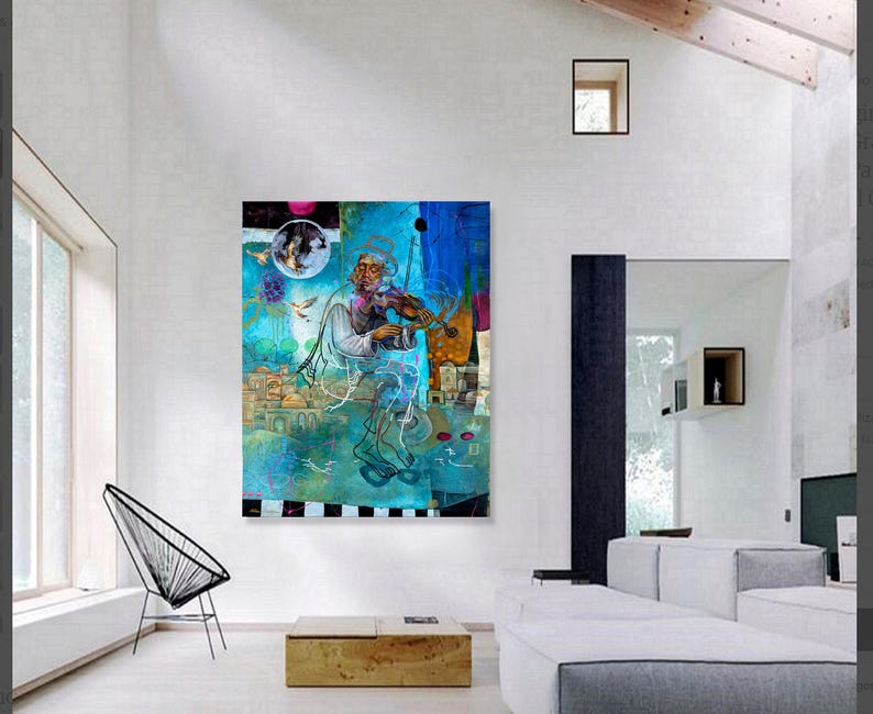 Violinist, Judaica,Jewish Modern Wall Art,Contemporary wall art,Abstract Art Large Print,Inspirational Art,Canvas Prints,Natan cooper,Israel