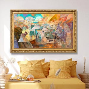 Jerusalem Colorful Oil Painting, Large Abstract Wall Art, Israel Wall Decor, Jewish Wall Art, Contemporary Art, Judaica Vintage Art