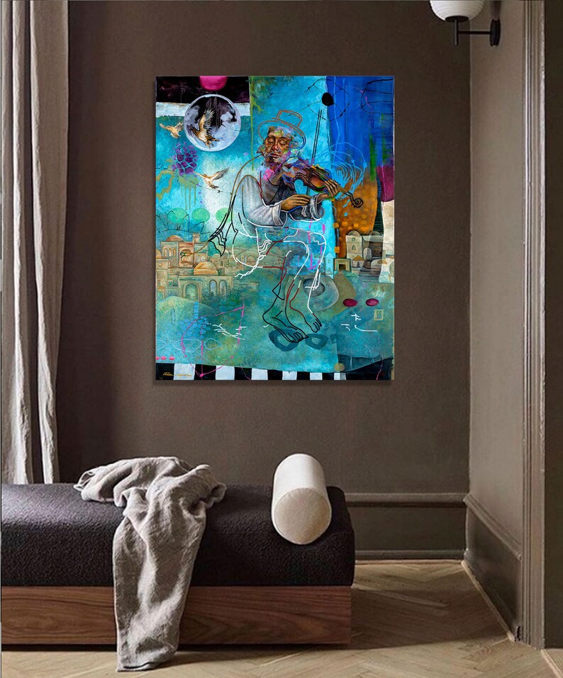 Violinist, Judaica,Jewish Modern Wall Art,Contemporary wall art,Abstract Art Large Print,Inspirational Art,Canvas Prints,Natan cooper,Israel