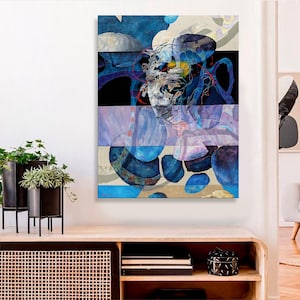 Fun Vivid and Colorful Abstract Painting Print, Vibrant Bright Blue Multicolor Wall Art, Eclectic Wall Decor, Housewarming Gift