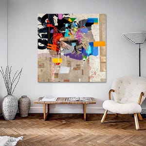 Large Colorful Abstract Oil Painting, Modern Trendy Wall Art, Maximalist Home Decor, Living Room Wall Art Decor, Housewarming Gift