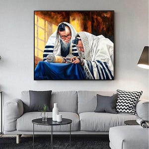 Jewish Leader Shema Yisrael Realism Painting Canvas Print, Israel Jewish Wall Art, Home Decor Judaica Gift, Print from Original Art Decor